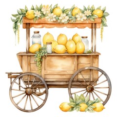 Vintage Lemonade Cart Watercolor Clipart Rustic and Nostalgic Design Elements