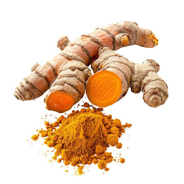 Turmeric with powder isolated on transparent background generated by ai