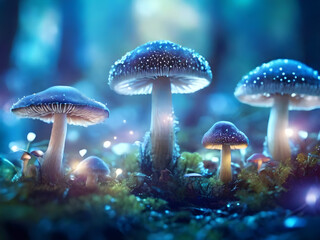 Fototapeta premium Fantasy enchanted fairy tale forest with magical Mushrooms.