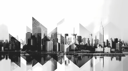 Monochrome Cityscape Reflection in Black and White