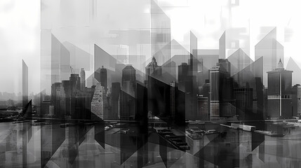 Monochrome City Skyline Reflection at Dusk