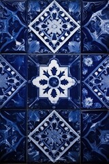 Abstract indigo colored traditional motif tiles wallpaper floor texture background banner
