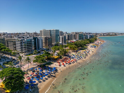 Aerial view of beaches in Maceio, Alagoas, Northeast region of Brazil.