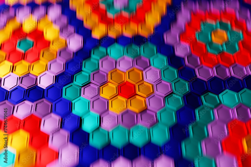 Poster multicolored pattern, hexagon pattern. 3d visualization