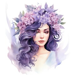 Watercolor Lilac Flower Lady Clipart for Enchanting Designs