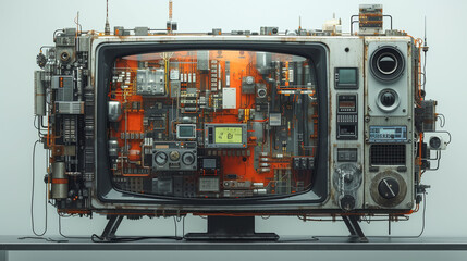 concept of  Old vintage televisions, radios and tape recorders from the 80s, retro background concept