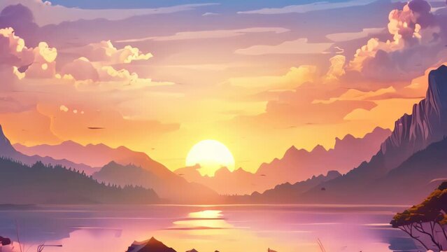 Cartoon sunrise nature landscape background