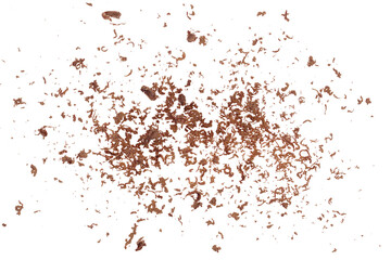 Chopped, shavings chocolate isolated on white, top view	 - obrazy, fototapety, plakaty