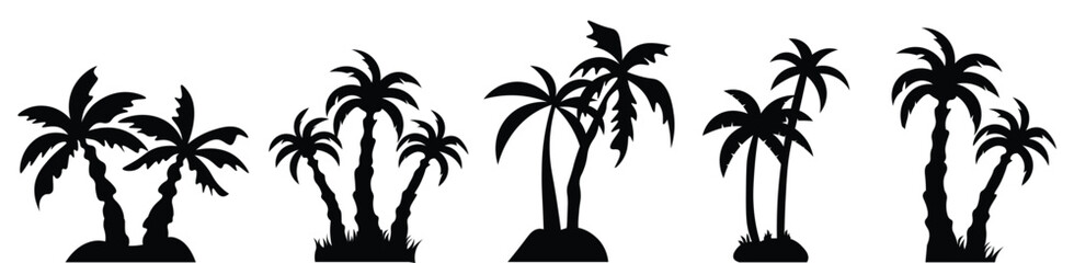 Tropical palm trees vector set. Summer silhouette Black palm tree icon symbol vector sign isolated on white background. Vector illustration.