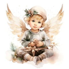 Fototapeta premium Christmas Baby Angel Watercolor Clipart for Festive Designs