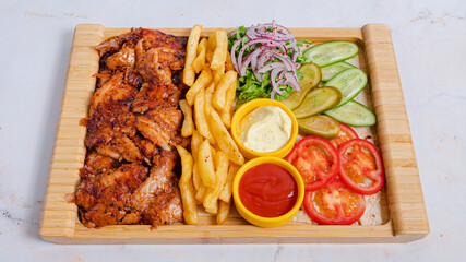 Chicken portion doner kebab plate