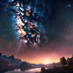 Naklejka premium dark night starry sky with the Milky Way, night landscape,