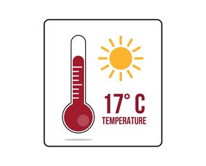 17° C. Thermometer 17 degrees Celsius. Vector for weather and climate forecast with yellow sun