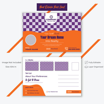 Creative Post Card Design, Professional Travel Post Card Template,  Modern Real Estate Layout.