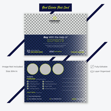 Creative Post Card Design, Professional Travel Post Card Template,  Modern Real Estate Layout.