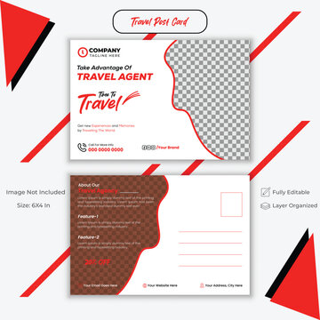 Creative Post Card Design, Professional Travel Post Card Template,  Modern Real Estate Layout.