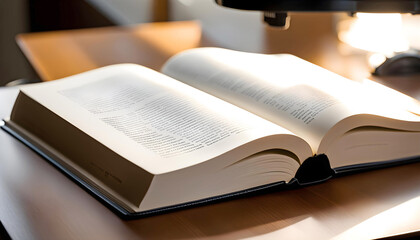A large white book on the table, an open book that gives a lot of knowledge and interesting...