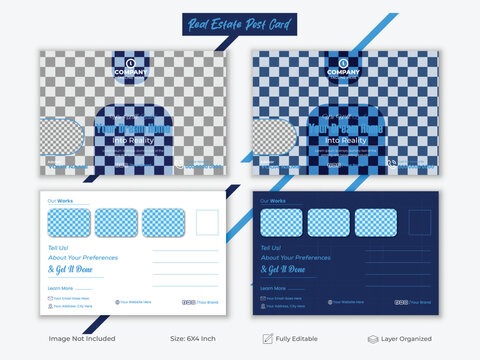 Creative Post Card Design, Professional Travel Post Card Template,  Modern Real Estate Layout.
