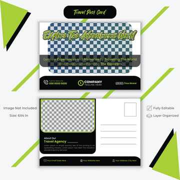 Creative Post Card Design, Professional Travel Post Card Template,  Modern Real Estate Layout.