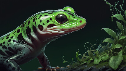 Fototapeta premium A beautiful green lizard on a tree