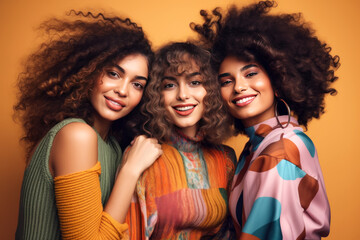 Naklejka premium Embrace diversity with this radiant image showcasing three women