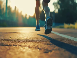 Fotobehang Summer Run: Athlete's Roadwork at Sunrise © pavlofox