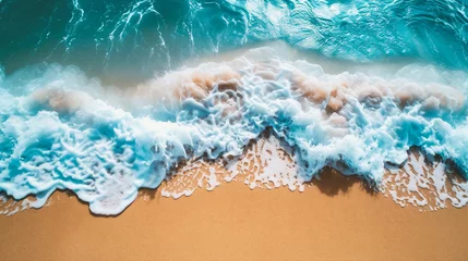 Schilderijen op glas Beautiful seascape with waves and sandy beach © Jioo7