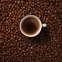 Naklejka premium cup of coffee. coffee cup on a coffee bean background