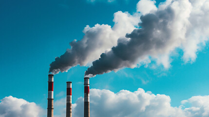 Smoke from the chimney of an industrial plant pollutes the environment - obrazy, fototapety, plakaty