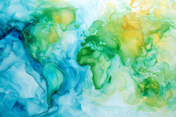 Alcohol ink paint of Earth or world map.Concept of Earth day.