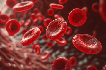 Red blood cells circulating in the blood vessels