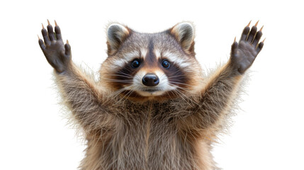 Raccoon Standing Up With Hands in the Air