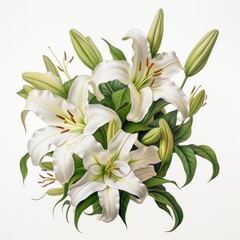 Fototapeta premium Stunning HighResolution Lilies with Intertwined Leaves on White Background