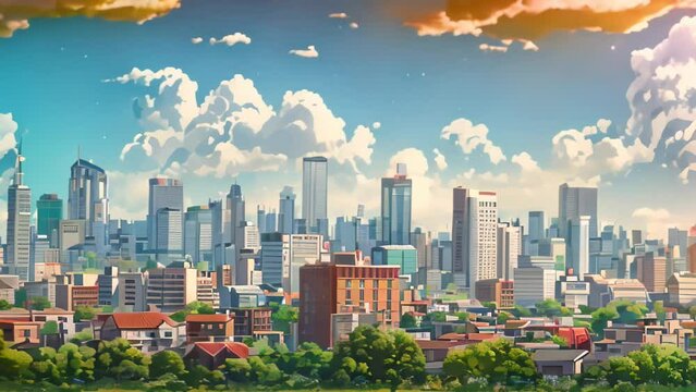 Seamless cartoon cityscape background