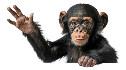 Chimpanzee Holding Sign and Making Hand Gesture