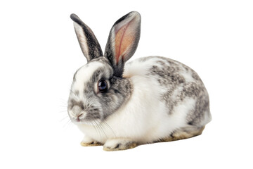 Fototapeta premium Studio portrait of cute rabbit isolated on transparent png background, happy bunny running on floor, adorable fluffy rabbit that sniffing.