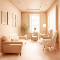 Modern living room with beige sofa and armchairs. 3d render