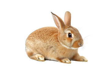 Studio portrait of cute rabbit isolated on transparent png background, happy bunny running on floor, adorable fluffy rabbit that sniffing.