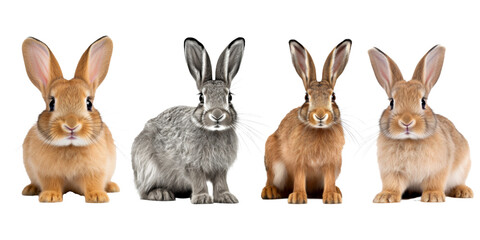Studio portrait of cute rabbit isolated on transparent png background, happy bunny running on...