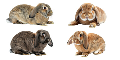 Fototapeta premium Studio portrait of cute rabbit isolated on transparent png background, happy bunny running on floor, adorable fluffy rabbit that sniffing.