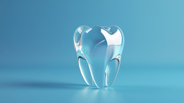 Close-up of a clear tooth model on a blue background