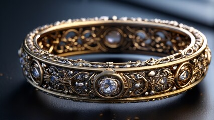 Wedding Bracelet with Diamonds on a Black Background
