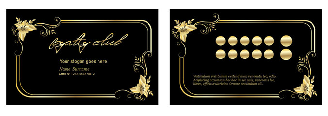 vintage loyalty card in luxury style gold and black