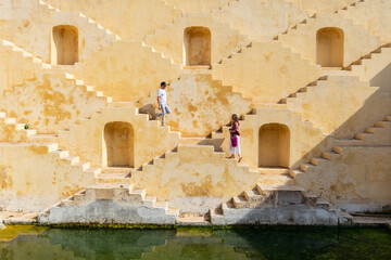 Couple at ancient stepwell in Jaipur - 744688531