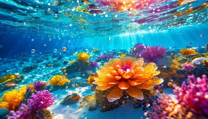 Obraz na płótnie Canvas 水中写真 キラキラとした美しい光が差し込む水中