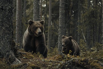 brown bears in the forest with a baby Generative AI
