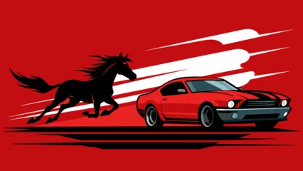 Rolgordijnen horse racing car © CreativeGraphics