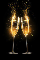 Celebrate the Happy New Year with a Sparkling Champagne Toast in a Golden, Luxurious Background
