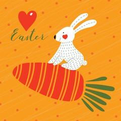 Decorative Easter card with Banny and carrot. Cute illustration
