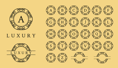 Alphabet collection of luxury ornament flower frame logo. Perfect for boutique, jewelry, hotel, beauty cosmetic, spa, yoga, meditation, wedding, mental health, and the like.